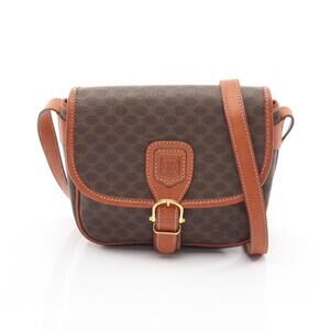 Celine Macadam Shoulder Bag Canvas Leather Brown